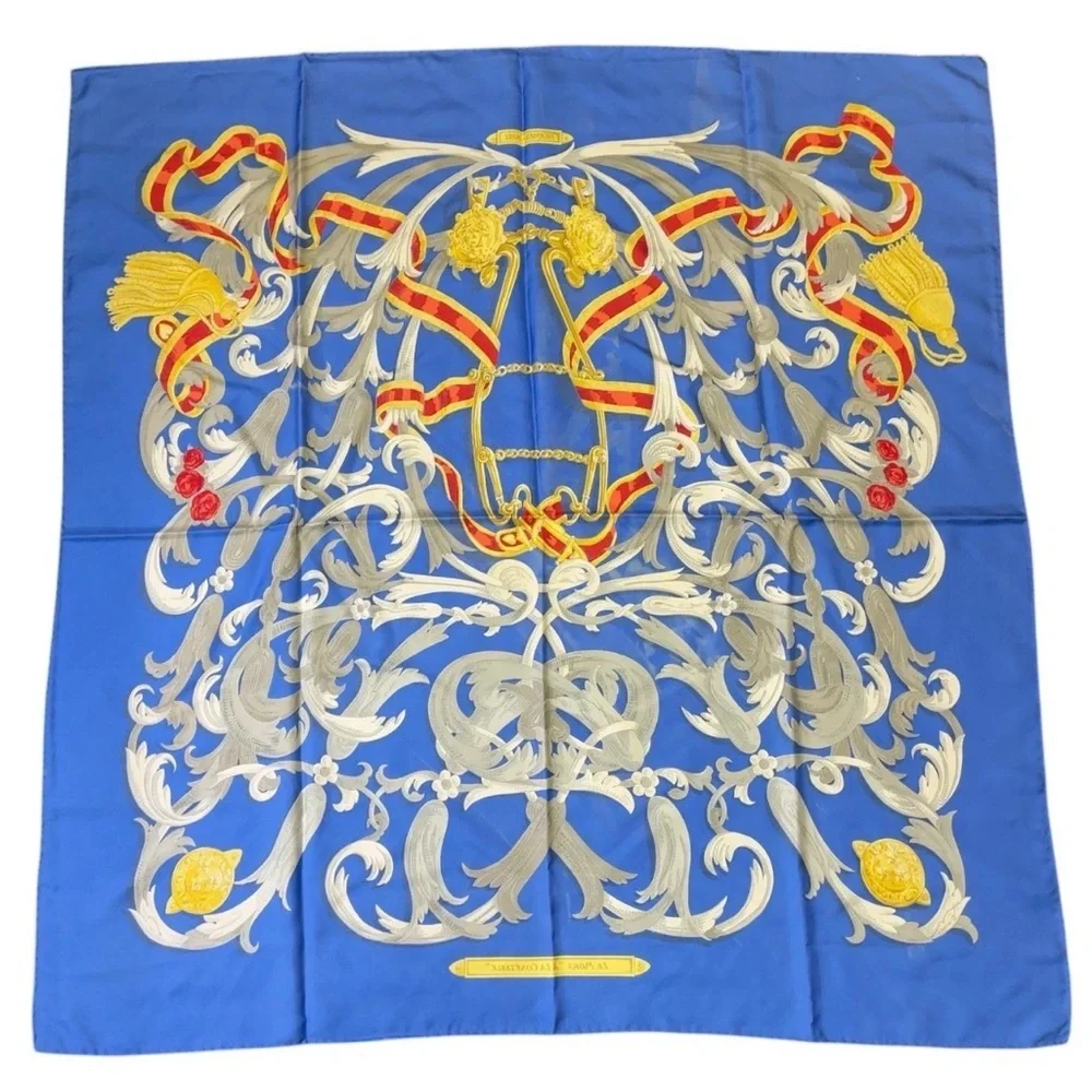 HERMES Vintage Rare Collectible Carre 90 Equestrian 100% Silk Scarf Blue